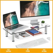 Image of Sleek Tempered Glass Monitor Stand Riser Desktop Screen Organizer 56x24x9.5cm