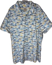 Vtg Woolrich Hawaiian Shirt Men 2XL Cotton Fish Print Camp Shirt Fishing Beach