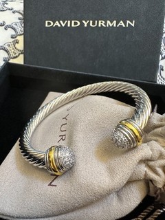 NW/D YurmanSilver &Gold 7mm Cable Cuff /Sterling/Bracelet With Diamonds M