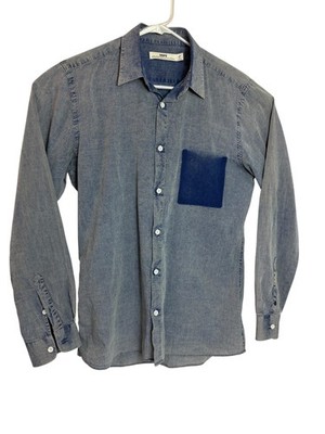Hope Shirt Mens 46 Blue Cotton Chambray Long Sleeve Kagan Stitch Button Up