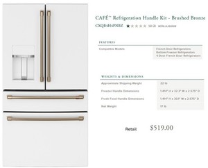 Kit Poignées Pour Réfrigérateur GE Café - 4 Portes - Couleur Bronze Brossé - Neuf Avec Défauts Mineurs