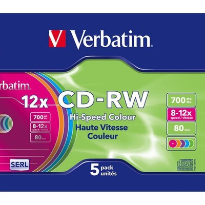 5x Verbatim CD-RW Rohlinge 700 MB 12x Schreiben Slim Case