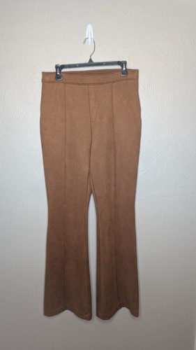 Spanx Damen XLarge Rich Caramel Kunstleder hoher Bund Pull-On Schlaghose 34"