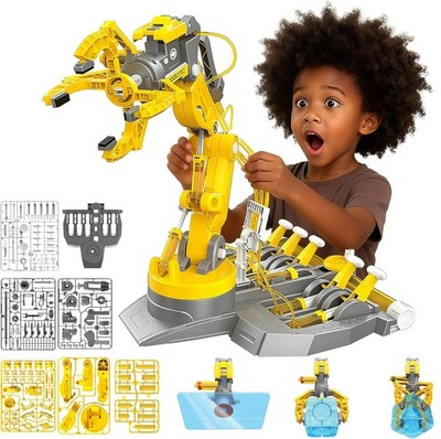 SMIESSKIDDO 3 in 1 Hydraulic Robot Arm - 220 Pcs STEM Building Toys with 4-Ja...