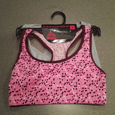 New RBX Girls Sz Small 7-8 Microfiber Sports Bra Pink Gray