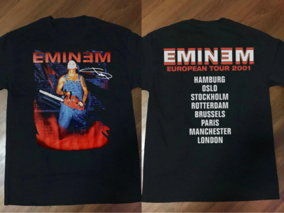 RARE Eminem European Tour 2001 Cotton Black T-Shirt All Size