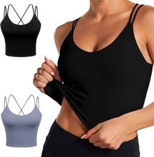 Women's Longline Sports Padded Strappy Yoga Bra Fitness Running Workout XL 2PK
