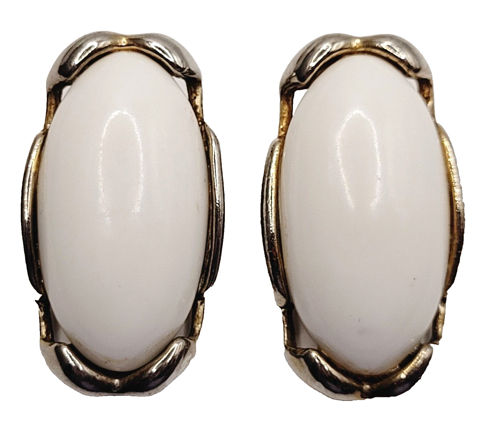 White Agate Stone Cabochon Statement Silver Tone … - image 1