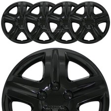 Set Of 4 Black 17 Hub Caps Full Rim Wheel Covers 5 Spoke Star Hubs Steel Clips