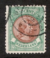 1896 Netherlands Sc# 51 - 50¢ Princess Wilhelmina. Used Cv$15