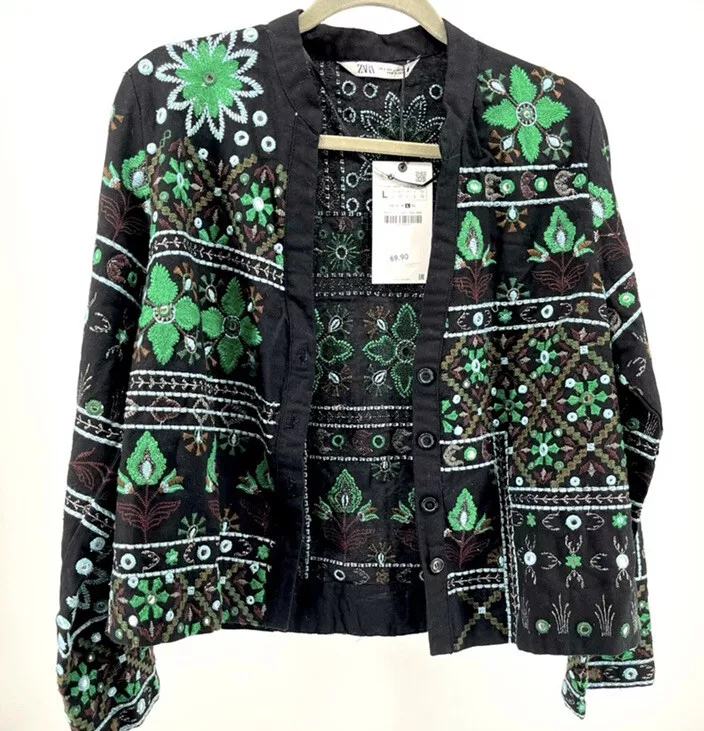 Zara Women s NWT Embroidered Blouse Top Jacket Size L