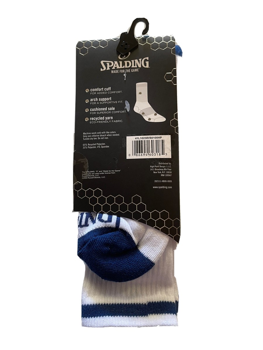 Spalding 3 Pack Men's Socks Blue/White Shoe Size 6.5-12 Recycled