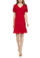 NWT MICHAEL Michael Kors Double Ruffle Sleeve Red Dress XXS Gold Brads Flirty!