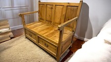 Large Antique Pine Storage Bench Seattle with cushion