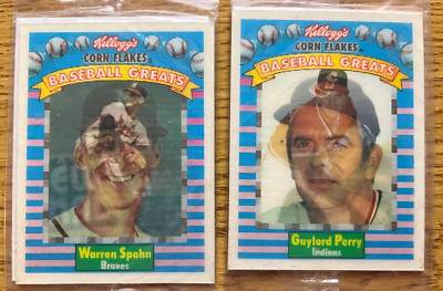 1991 Kelloggs Corn Flakes Baseball Greats Perry Spahn Still In Package (2 Cards)