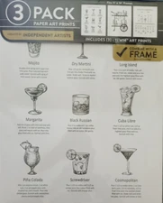 3pk INDEPENDENT ARTISTS Bar Cart Unframed Paper Art Prints For 11"x14" Frame