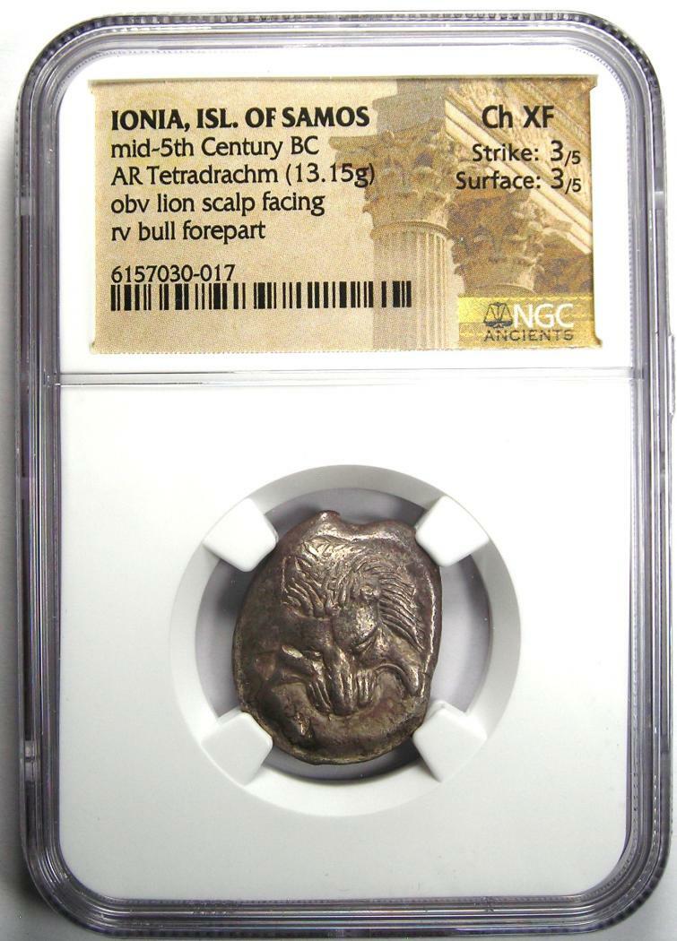 Ionia Samos Lion AR Tetradrachm Silver Coin 400 BC - Certified NGC Choice XF