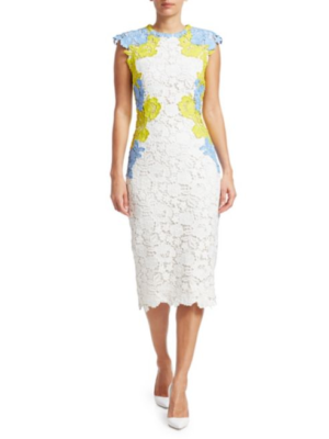 $1790 New Lela Rose Lace Applique Fitted Sheath Dress White Blue Yellow 6 8 10 . | eBay $1790 New Lela Rose Lace Applique Fitted Sheath Dress White Blue Yellow 6 8 10 . | eBay