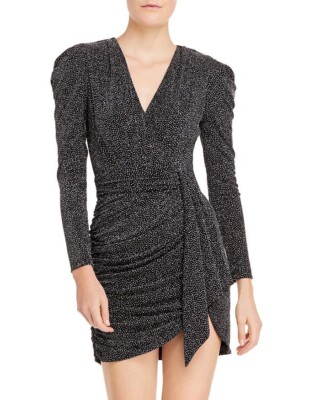 jonathan simkhai gunmetal glitter dress Jonathan Simkhai / Glitter Jersey gunmetal V-Neck Long-Sleeve wrap Dress 8