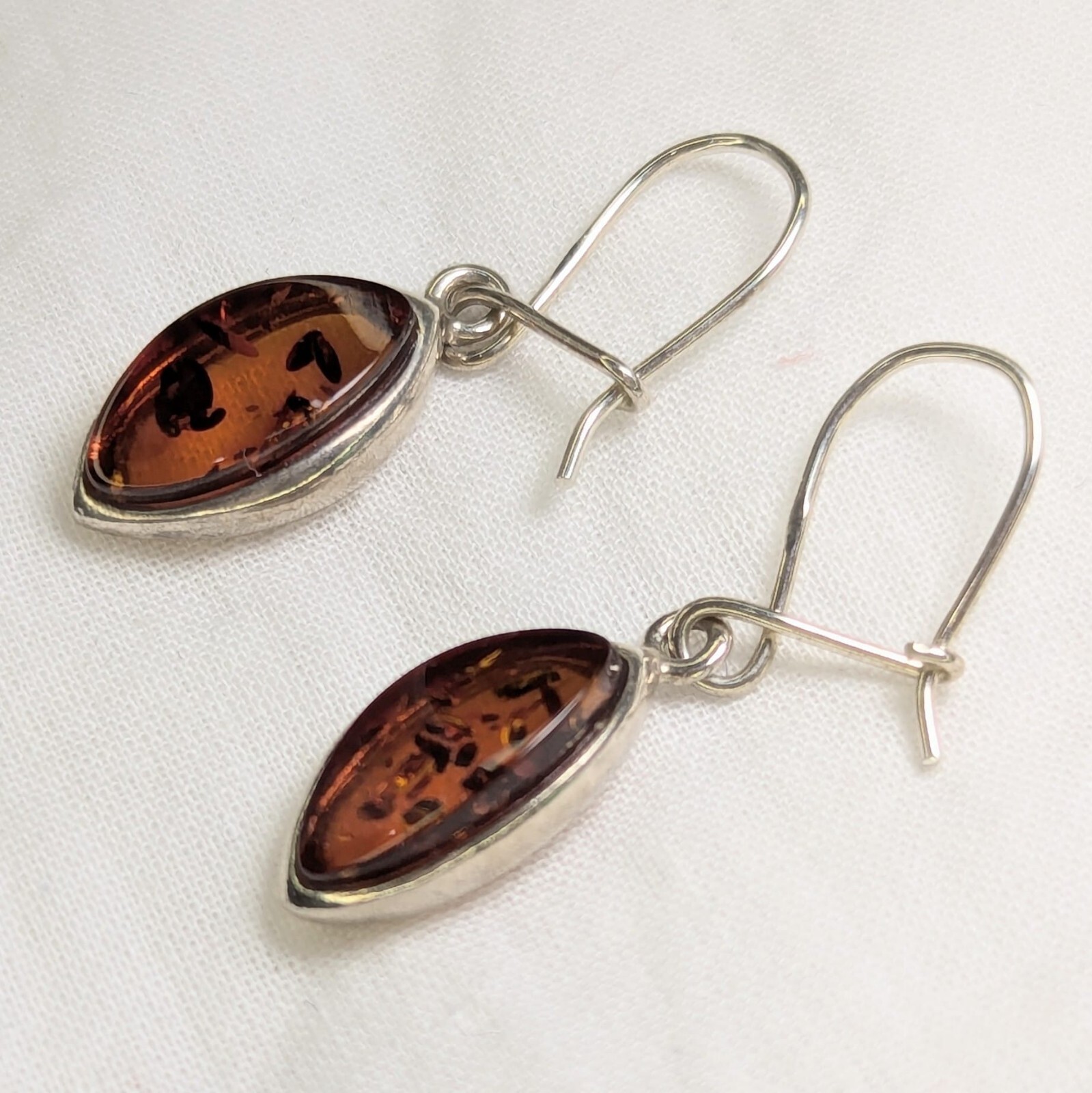 Baltic Amber Hook Dangle Drop Earrings Leaf Shape… - image 5