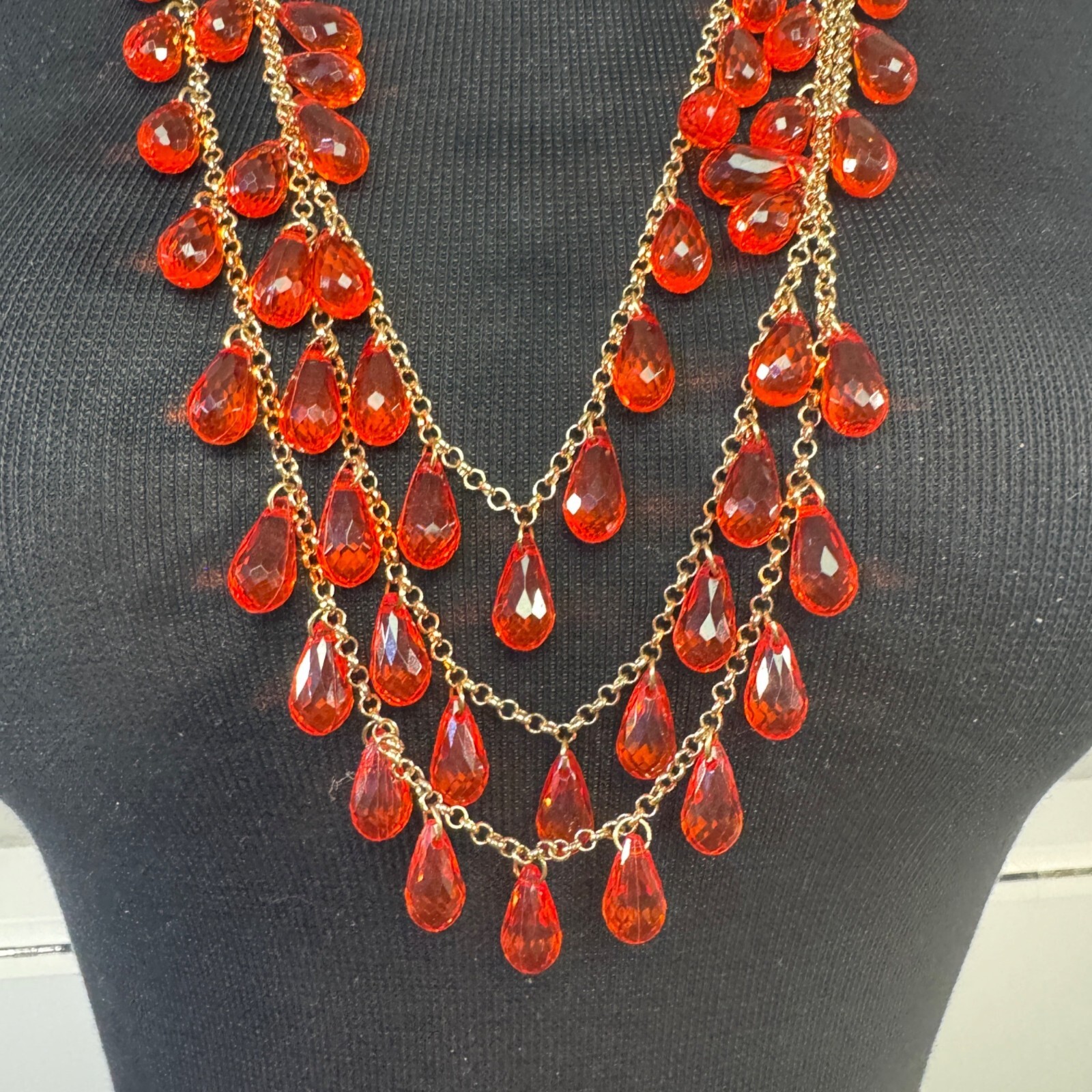 Bold Orange Teardrop Beaded Multi-Layer Necklace … - image 2
