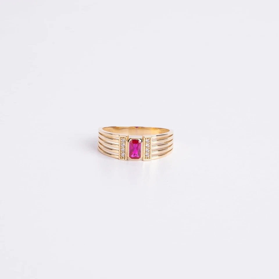 14k Solid Gold Lab-Created Ruby Ring, Stackable Rings, Wedding Jewelry for Women - Image 4 of 4