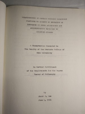 Doctoral Thesis / Dissertation OU 1961 Relationships Of Management Practices. .