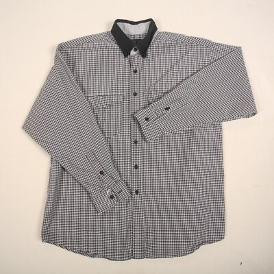 Panhandle Slim Mens Shirt Button Up Adult XL Feature Collar Long Sleeve Check *