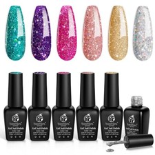 6 Juego de esmaltes de u as de gel UV/LED, esmalte de u as de gel rosa plateado