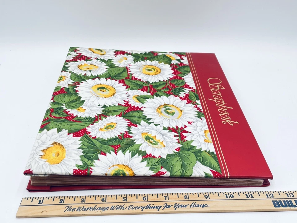 NOS Scrapbook Blank Unused Daisy Sunflower Fabric Cover RED Floral  12x14" - Image 2 of 4