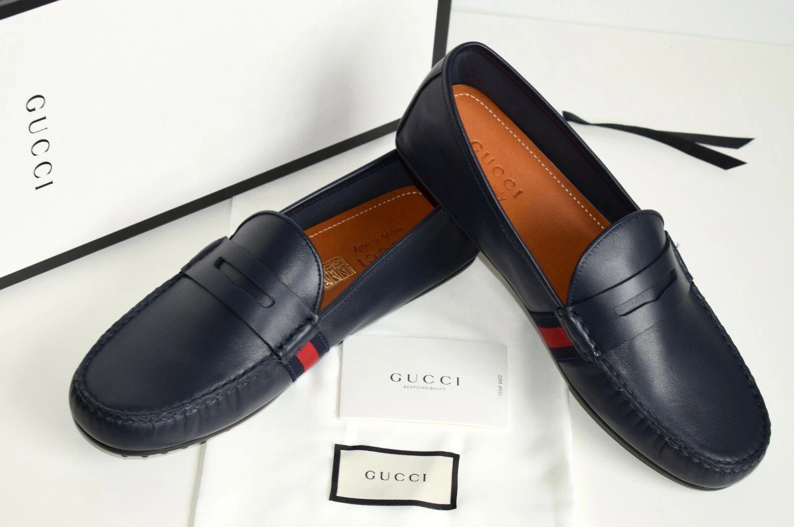 Chaussures de luxe GUCCI pour homme mocassins cuir bleu EU 43 ; UK 9 ; US 9,5