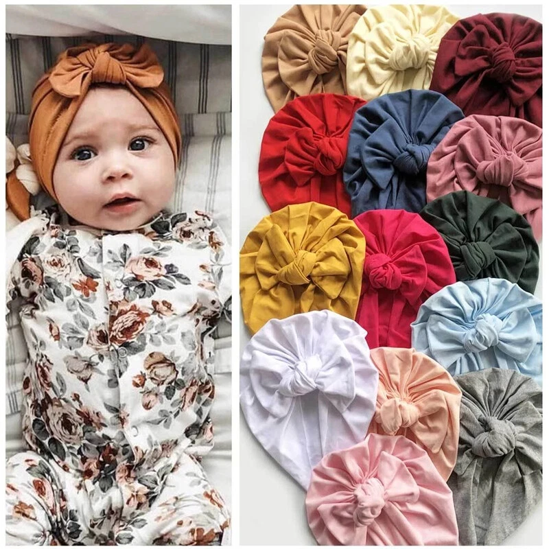 Toddler Kids Baby Infant Bow-knot Headband Beanie Turban Hat Cap Head Wrap - Image 2 of 4