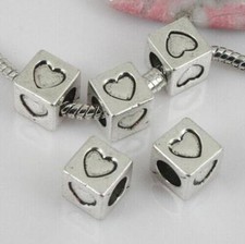 6pcs 9 9 9mm tibetan silver color square-shaped hearts pattern beads EF0412