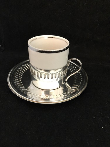 Bellini Brazil Silberteller Untertasse mit Tassenhalter Veracruz Porzellan Tasse 4er Set - Bild 2 von 5