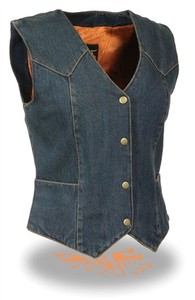 Señoras chaleco de moto azul denim-Chaleco Para Mujer Biker por Milwaukee  Cuello en V | eBay