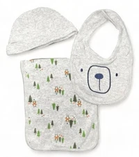 Infant Christmas Bib Set with Cap and Burp Cloth 3 Piece Set Little Wonders