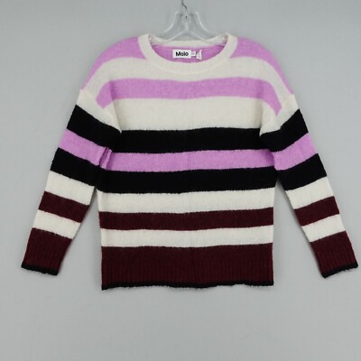 Molo Geneen Alpaca Blend Sweater Girls US 11-12 Pink Multi Striped Crewneck