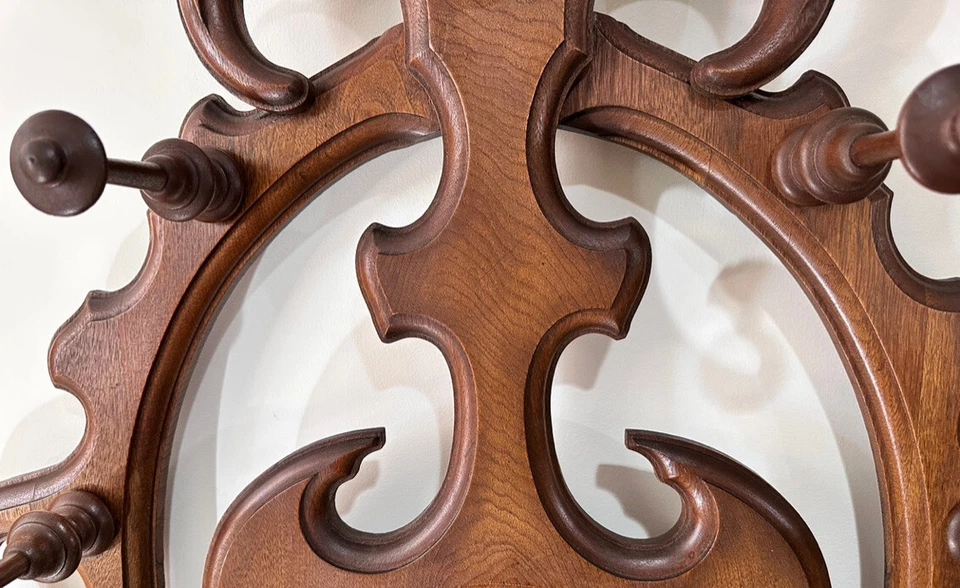 Antiguo Nogal Victoriano Espejado Salón Árbol Abrigo Sombrero Estante Paraguas Bastón Soporte Foto 4 de 4