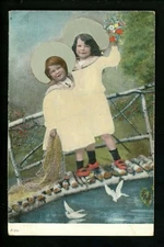 Novelty Silk Dress & Hat Add On postcard children girl boy Series #204