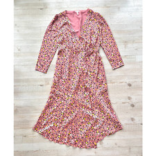 Leith Leopard Print Long Sleeve Satin Midi Wrap Dress | Pink Size Small