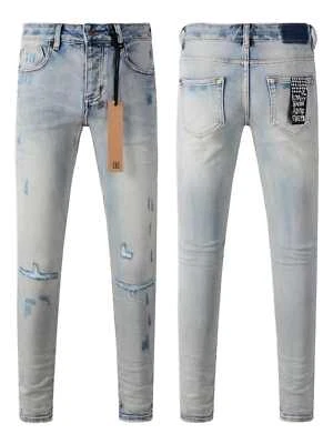 NEW KSUBI Men's Light Blue Ripped Pants High Street NEW KSUBI Men's Light Blue Ripped Pants High Street