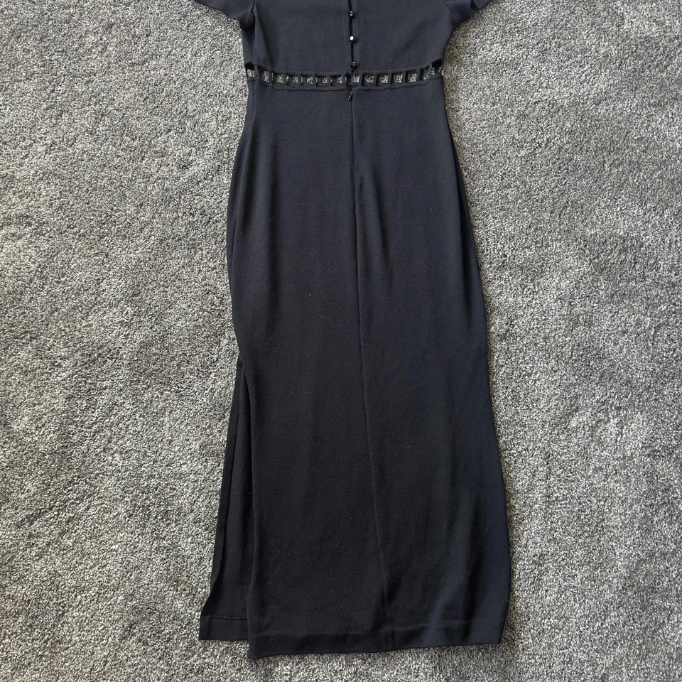 Vestido St John Para Mujer Grande Negro Tejido Manga Corta Maxi Recorte Cuentas Botón EE. UU. Foto 2 de 4