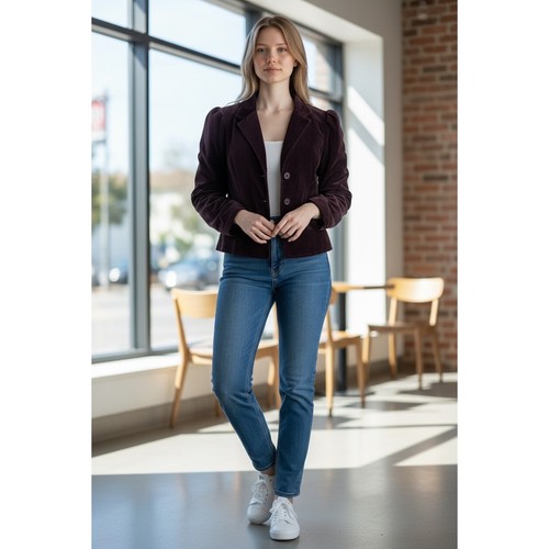 Fashion Conspiracy Vintage Plum Purple Corduroy Cropped Blazer Puff Shoulder 3