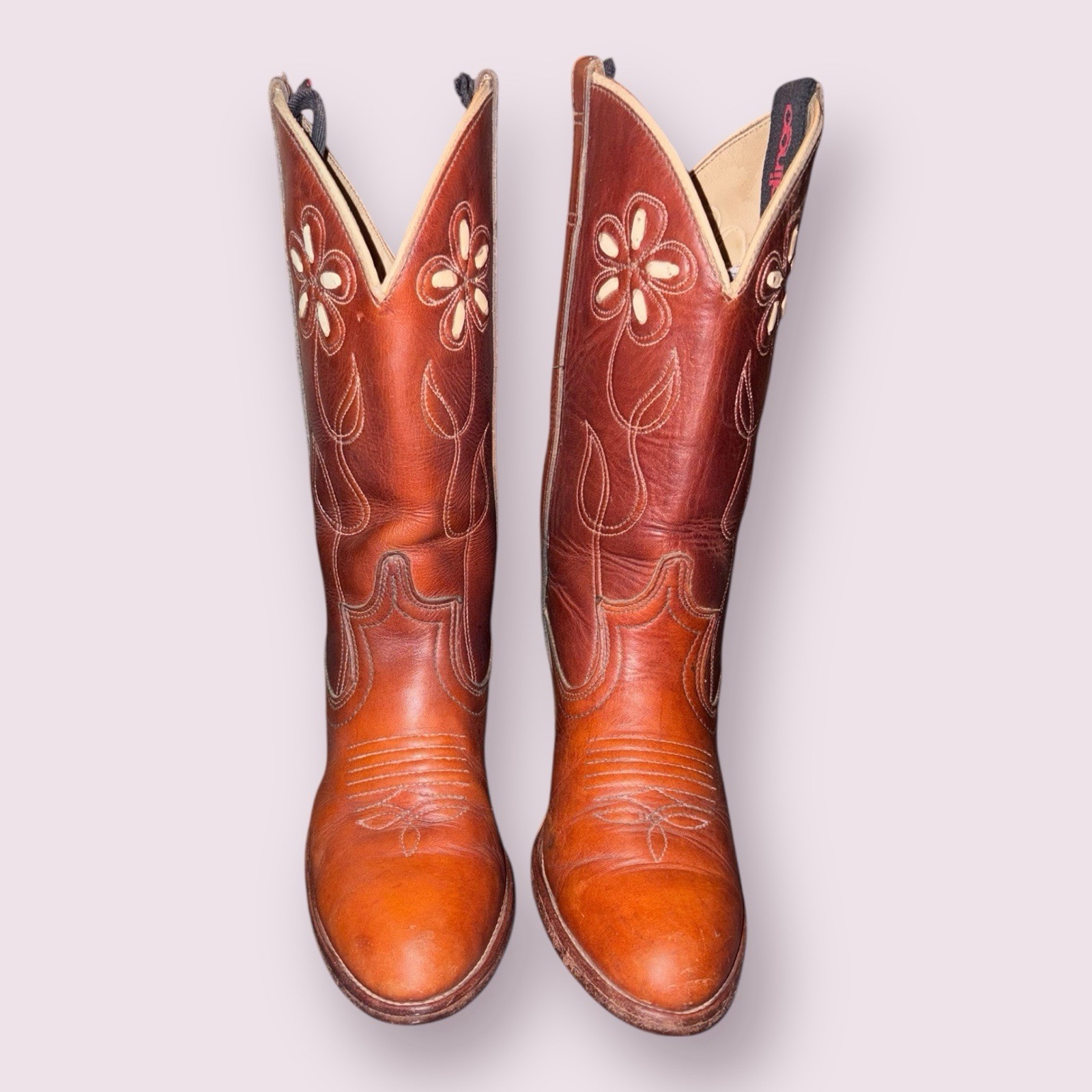 Y2K Dingo Western Boots Women’s 7 Brown 70s Revival Floral Stitch Made in the US