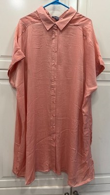 Roamans Womens Plus Size 26W Button-Down Blouse in Coral Lightweight & Flowy