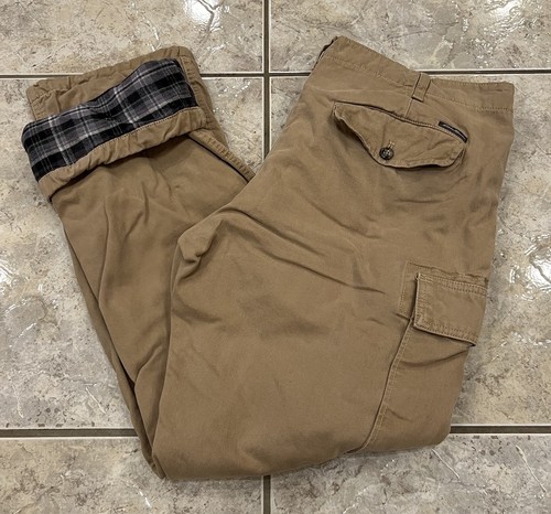 Mens 38X34 Eddie Bauer Flannel Lined Pants Legend Wash Flex Tan Khaki ...