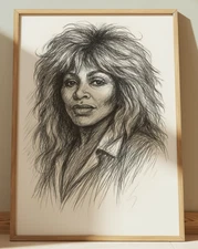 TINA TURNER DRAWING PRINT PORTRAIT SKETCH 8" x 10"  WALL ART HOME DECOR