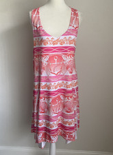 India Boutique Dress One Size Coral Pink Multicolor Stretchy Beach Nautical Sea