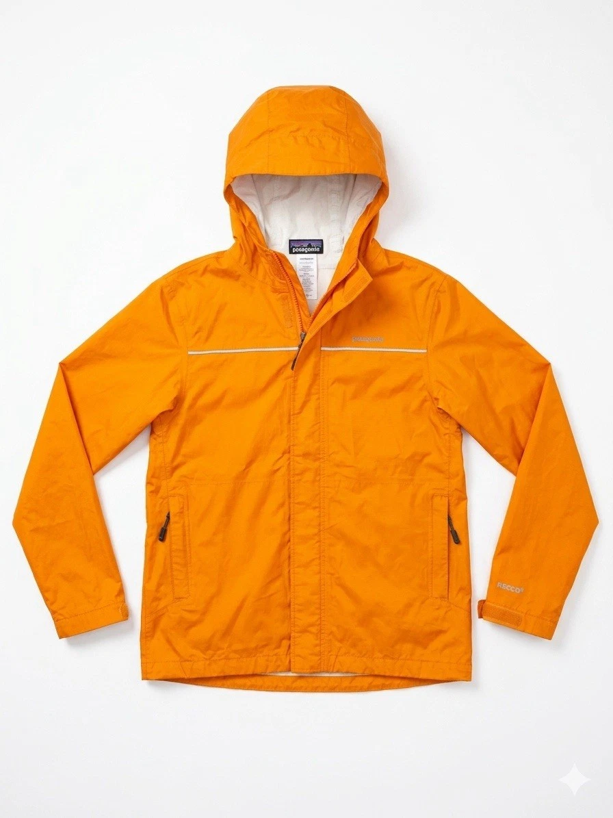 Patagonia Jacket Boys Orange Sz L(12) Torrentshell h2no Outdoor Multi-Zip Rugged
