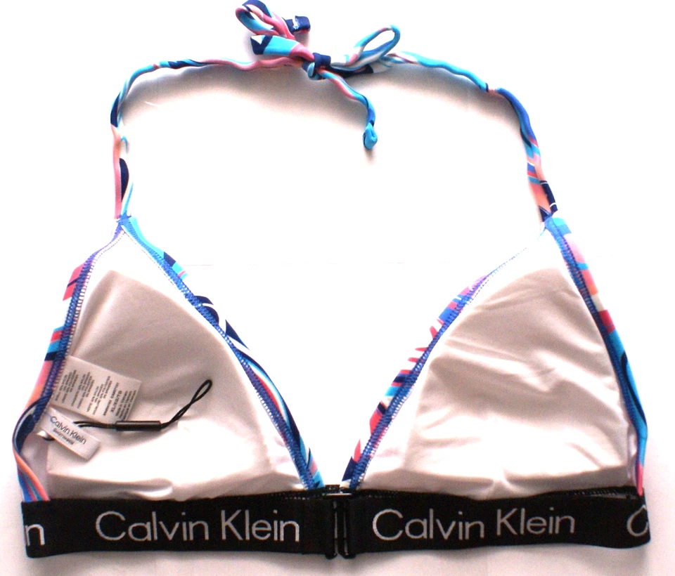 Calvin Klein SWIMWEAR Logo Band Swim Bikini Top, Pink/Blue, Womens XL - Image 2 of 3
